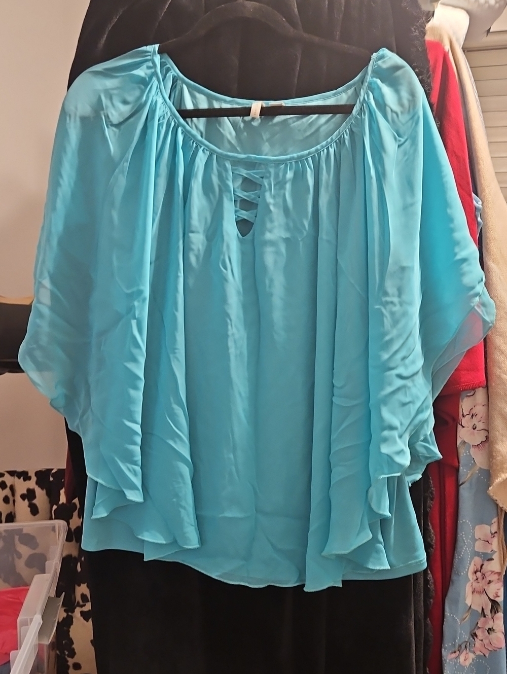 Cato Aqua Ruffle Sleeve Peasant Blouse